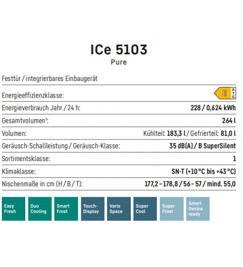LIEBHERR利勃海尔 ICe 5103 轻松新鲜  智能霜冷 嵌入式冰箱冰柜
